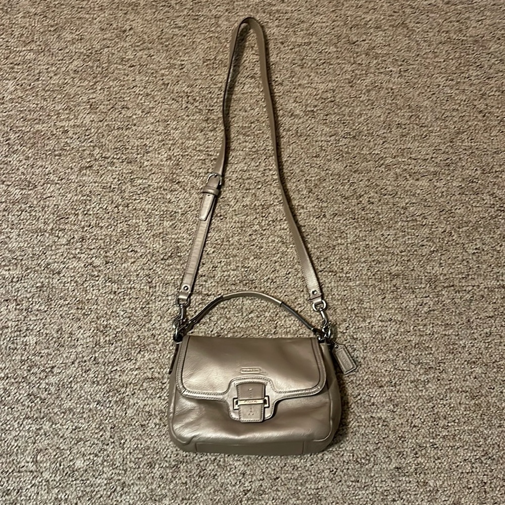 Coach‎ Taylor Champagne Leather Single Handle Flaptop Mini Handbag w/ crossbody